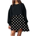 thumbnail image 1 of EQWLJWE Mode Femmes Décontracté Ample Col Rond Manches Longues Impression à Pois Ondulés Confortable Fluide Robes Imprimées Chandails Mini-Robe Robes de Retour à la Maison 2023, 1 of 6