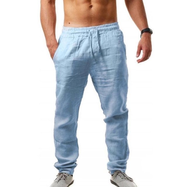 Innerwin Bottoms Solid Color Men Pants Outdoor Elastic Waist Loose Trousers Sky Blue M