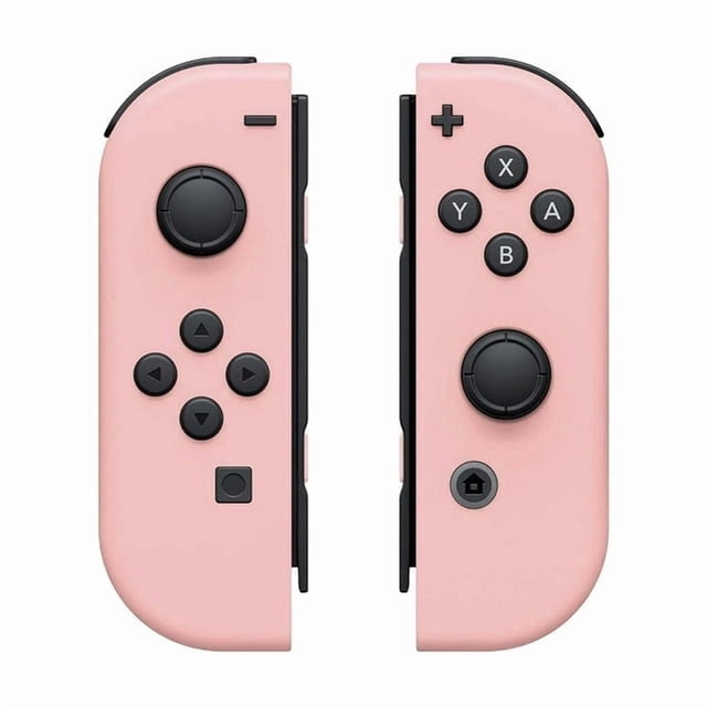 Switch Joy-Con Pair, Joy-Con Controller Nintendo-Switch Replacement in pink. This wireless game controller set includes left and right Joy-Con controllers compatible with Nintendo Switch, Switch Lite, and OLED models. Features include dual vibration, motion control, wake-up function, and ergonomic anti-slip design for comfortable gaming. The controllers have high-precision 360° joysticks and a 6-axis gyroscope for precise aiming and shooting. Built-in rechargeable batteries provide up to 18 hours of playtime.