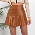 thumbnail image 2 of FAIWAD Jupe en Cuir pour Femme à Ourlet Volanté, Décontractée, Taille Haute, Plissée, Ajustée, Extensible, Évasée en Ligne A, 2 of 5
