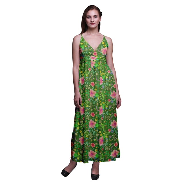 Bimba Robe Longue Maxi à Bretelles Spaghetti Ajustables à Imprimé Floral Tenue de Plage d'Été-Petit