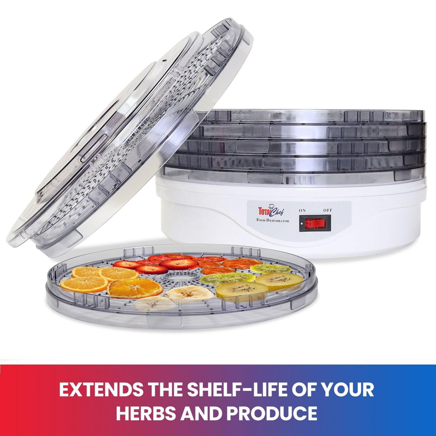 Total Chef Countertop Food Dehydrator with 5 Trays, Compact & Energy-Efficient Dehydration for Fruits & Snacks