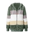 thumbnail image 4 of IROINID Women's Mid-Length Hoodie Shearling Jacket Contrast Color Long Sleeve Loose Zipper Pullover Tops Sweatshirt, Green, 4 of 5