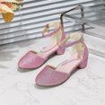 thumbnail image 2 of New Kids Girls Dress Shoes Chunky Low Heels Sequins Ankle Strap Adjustable Buckle Rhinestone Pendant Glitter Sparkling Ballet Performance Wedding Party Mary Jane Princess Shoes Pink, 2 of 7
