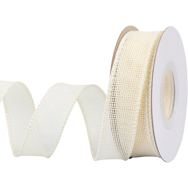 Joycrosso Burlap Wired Edge Ribbon 1 inch x 10 Yards, Ivory, Ideal for Crafting, Gift Wrapping, Wreath, Christmas Tree, and Rustic Wedding Decorations