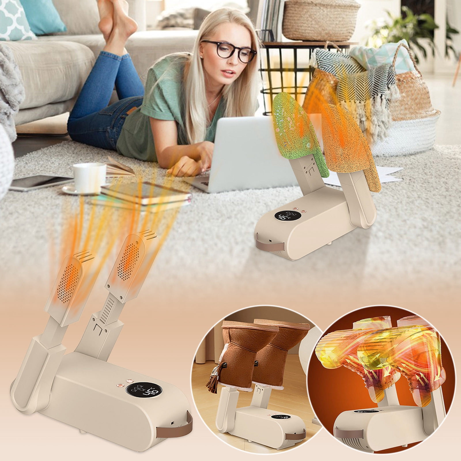 Portable Shoe Dryer and Boot Dryer | Foldable Electric Footwear Dehumidifier for Fast Drying | 360° Ventilation System with Timer for Home, Gym, and Travel Use | Includes Retractable Vents for Boots