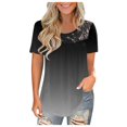 thumbnail image 1 of AMERTEER Femmes Mode Dentelle Uni à Empiècements Col Rond Manches Courtes T-Shirt Blouse Hauts T-Shirt pour Femmes, 1 of 6