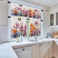 thumbnail image 2 of Floral Kitchen Curtains Watercolor Window Curtains Valance and Tier Set 36 Inch, Purple Orange Flowers Rod Pocket Short Tier Curtain, Modern Small Cafe Curtains for Kitchen Decor, 2 of 5