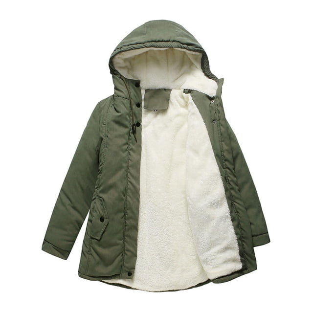 Innerwin Coat Hooded Ladies Outwear Drawstring Long Sleeve Buttons Jacket Army Green 3XL
