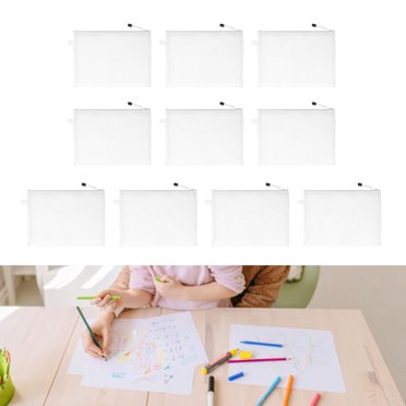 10Pcs Mesh Zipper Pouch Bags, Easy to Carry Lightweight Clear Nylon A4 Paper Pouches for Office File Document School Stationery Organization