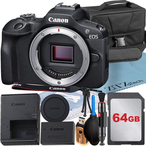 Canon EOS R100 Mirrorless Camera (Body) with 4K Video + 64GB Memory Card + Case + ZeeTech Accessory Bundle