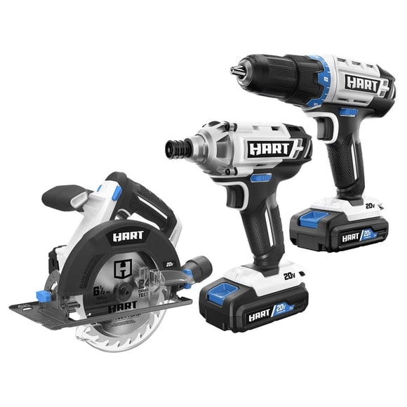 HART 20-Volt 3 Tool Combo Kit (2) HART 20-Volt 2.0Ah Lithium-Ion Batteries
