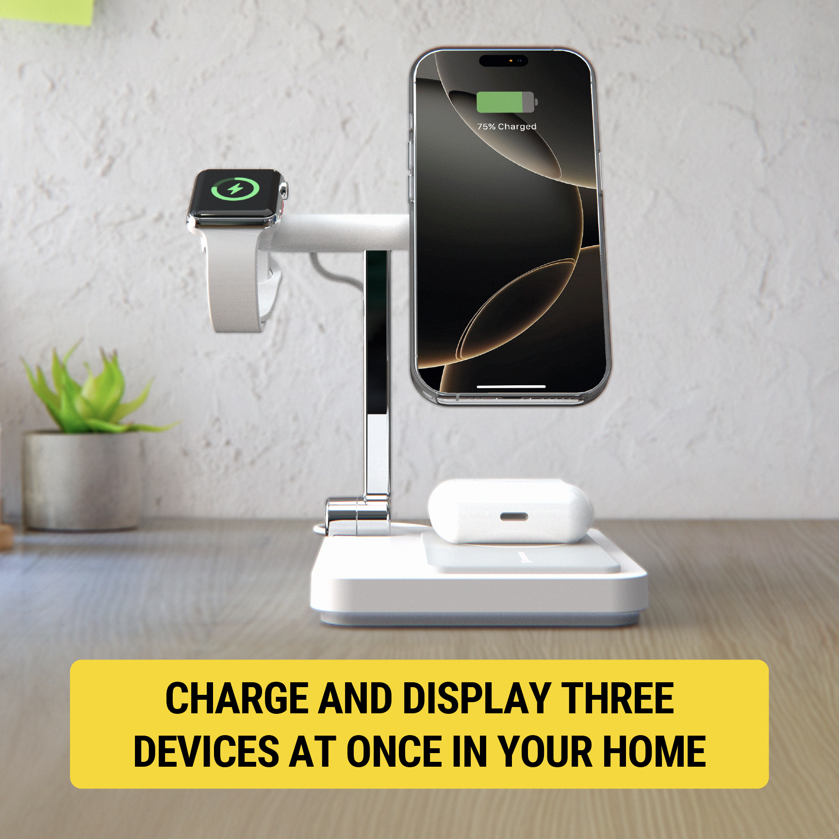 Sco Poste de recharge sans fil magnetique 3-en-1 avec chargeur mobile amovible