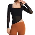 thumbnail image 1 of FAIWAD Women's Long Sleeve Sport Tops Square Neck Solid Color Lightweight Pullover Tops with Bra, 1 of 5