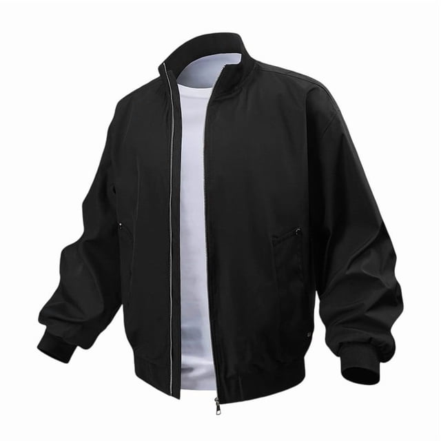 Mens Jackets Casual Stand Collar Flight Jacket Solid Long Sleeve Hooded