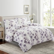 Marina Decoration Ultra Soft Silky Zipper Rich Printed Rayon from Bamboo All Season Duvet Cover Set with Pillowcases, Purple Carnation Floral Pattern