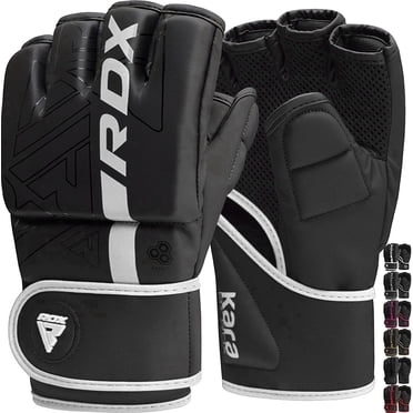 RDX MMA Boxing Gloves Grappling Sparring, Pre-Curved Martial Arts Mitts, Ventilated Palm, Maya Hide Leather KARA, White, Small