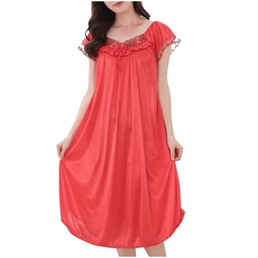yillto Nuisettes Satinées et Soyeuses pour Femmes à Manches Courtes Longue Nuisette Ample Vêtements de Nuit Vêtements de Détente Robe de Nuit