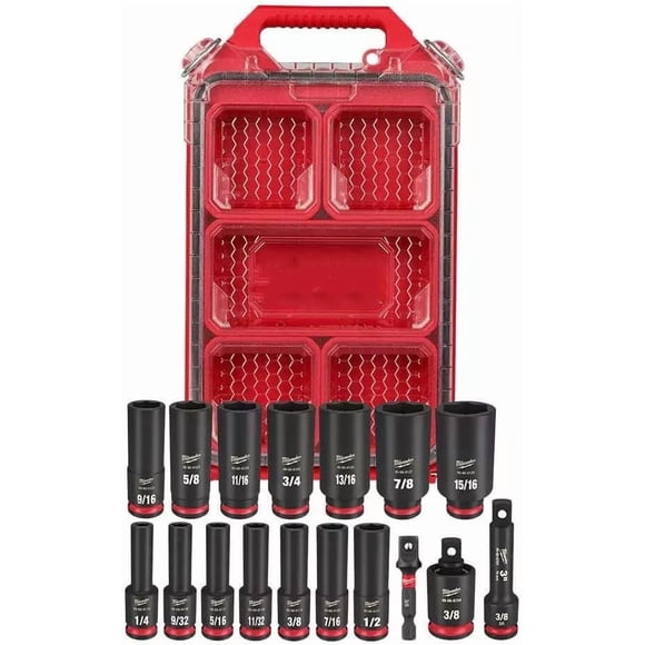 49-66-6800 For Milwaukee SHOCKWAVE 3/8” Impact Duty Socket SAE PACKOUT Set - 17 PC