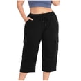 thumbnail image 2 of RKSTN Casual Pants For Women Waist Drawstring Elastic Waist Solid Color Plus Size Comfy Crop Pants with Pockets Summer Fashion Fall Pants, 2 of 9