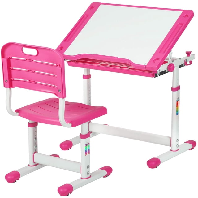 FDW Ensemble de Chaises, Bureau d'Étude pour Enfant d'École à Hauteur Réglable avec Rangement, Table et Bureau pour Enfants en Rose. Cet Ensemble de Meubles pour Enfants Comprend un Bureau et une Chaise à Hauteur Réglable en Panneau de MDF durable et en Acier. Comprend des Compartiments de Rangement Intégrés, une base Antidérapante et un design Ergonomique pour Favoriser une posture Correcte et Réduire la Fatigue Oculaire pendant les Séances d'Étude.
