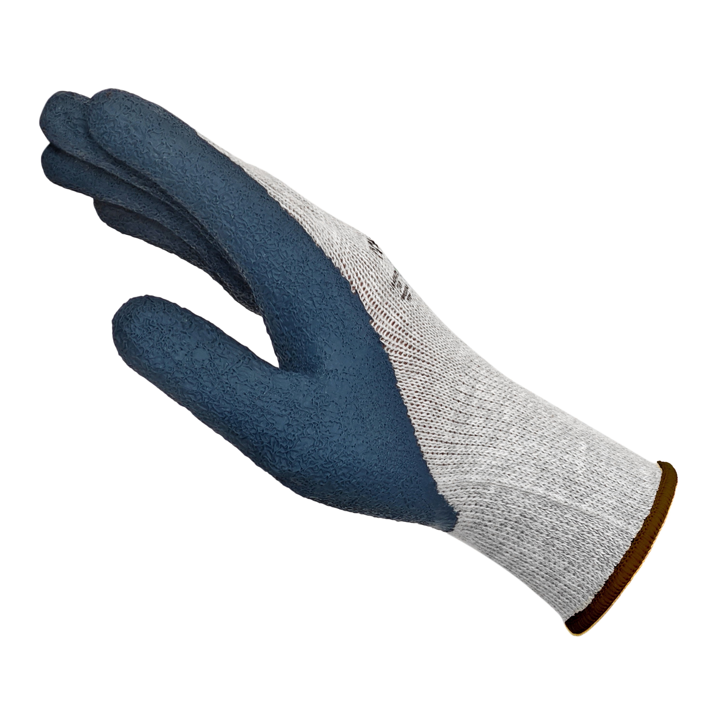 Safedenn Grey Blend Fabric Work Gloves with Crinkle Blue Latex Coating, 6 Pairs,XL