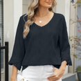 thumbnail image 1 of UPPADA Chandails à Manches 3/4 pour Femmes Mode Tendance Hauts Décontractés Col Rond Chandail Ample Confortable Doux Blouses Grande Taille Coupe Ample T-Shirts Décontractés Vêtements au Coude Hauts à Manches 3/4 pour Femmes Aubaines, 1 of 7