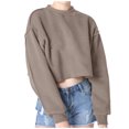 thumbnail image 1 of Yuyuzo Sweatshirts Courts pour Femmes Manches Longues Couleur Unie Col Rond Ample Décontracté Automne Pull Tops, 1 of 6