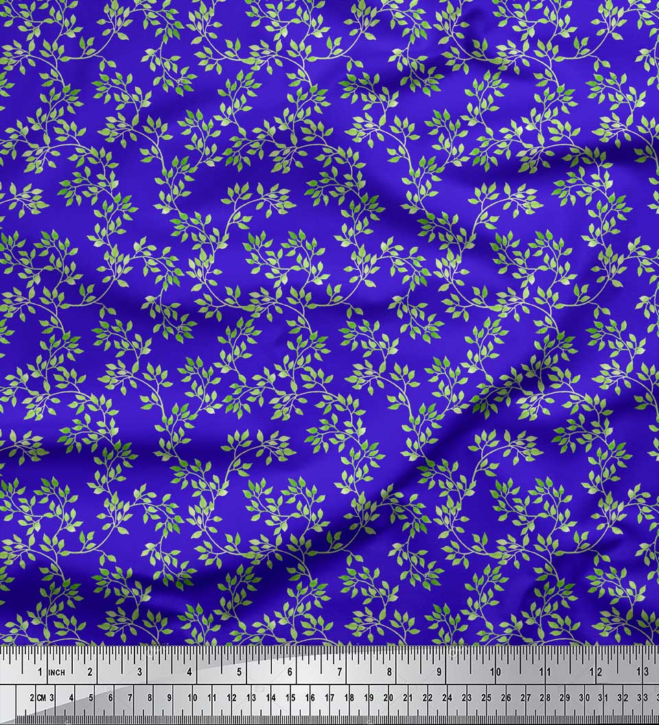 Soimoi Blue Heavy Canvas Fabric Leaf Printed Fabric 1 Yard 58 Inch Wide