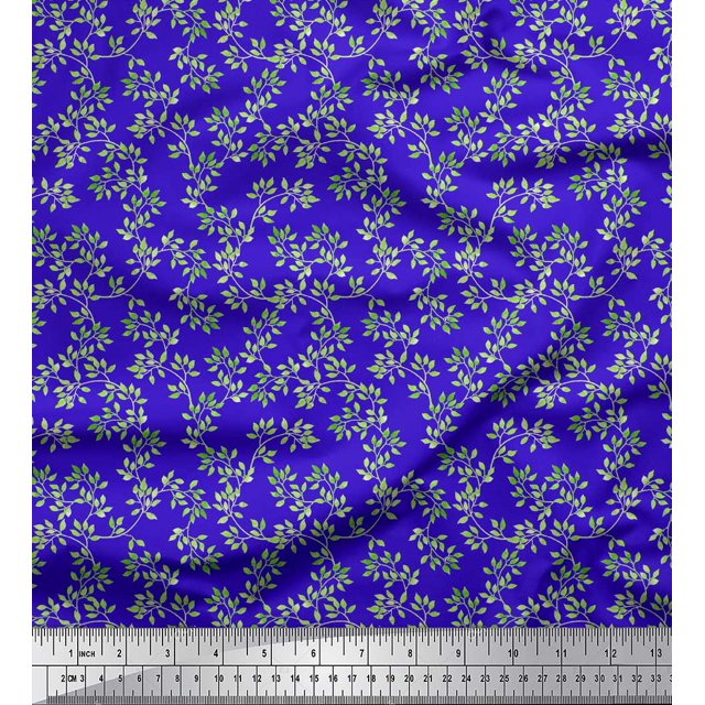 Soimoi Blue Moss Georgette Fabric Leaf Decor Fabric Printed Yard 44 Inch Wide