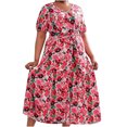 thumbnail image 2 of SMihono Robe Maxi Bohème d'Été pour Femmes Grande Taille Robe d'Été pour Femmes à Imprimé Robe Grande Taille à Col en V à Manches Courtes à Taille Élastique Robe de Plage Robe Soleil Robe Midi Fluide à Volants Robe Évasée de Plage, 2 of 9