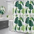 thumbnail image 4 of Waterproof Shower Curtain Bathroom Set Polyester Fabric with Grommets Non Slip Liner Thick Textured Modern Monstera Leaf Tropical Pattern Decor for Bathtub and Stall Water Resistant Washable Curtains, 4 of 6