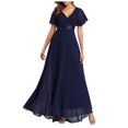 thumbnail image 1 of Robes d'Invitée de Mariage pour Femmes Portefeuille à Col en V en Mousseline Maxi Cocktail Soirée Bal Robe Élégante Longue Robe de Demoiselle d'Honneur, 1 of 7