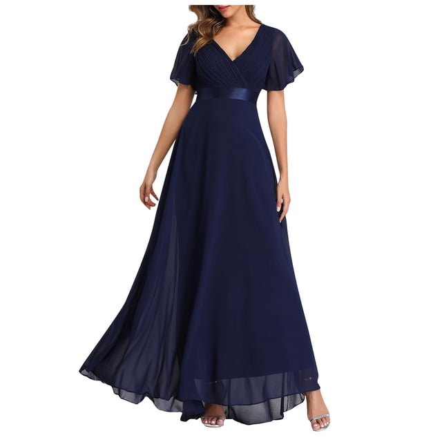 Robes d'Invitée de Mariage pour Femmes Portefeuille à Col en V en Mousseline Maxi Cocktail Soirée Bal Robe Élégante Longue Robe de Demoiselle d'Honneur