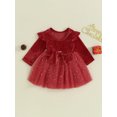 thumbnail image 3 of Faithtur Robe de Noël pour Fille, Imprimé Lettre, Manches Longues, Tulle à Sequins, Robe de Fête pour Bébé, Vêtements de Printemps, 3 of 9
