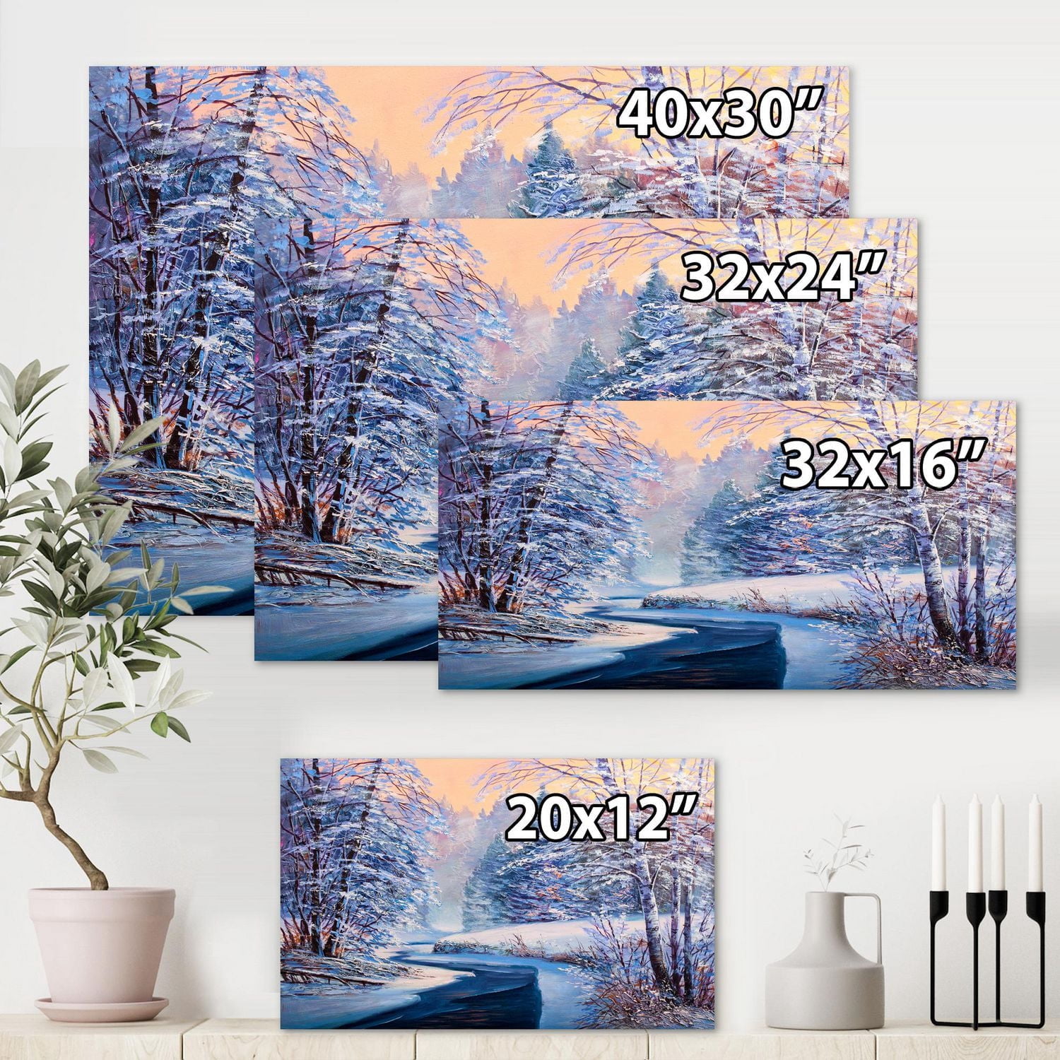 Designart Forêt de Noël pastel avec rivière Art mural sur toile