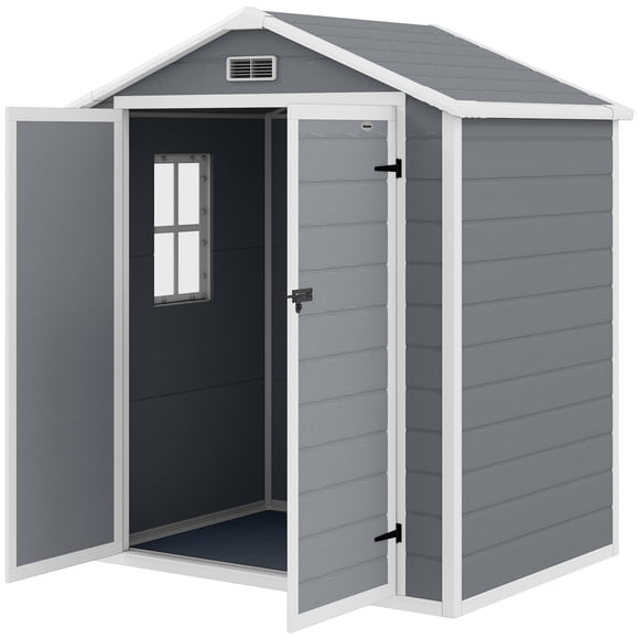 CoSoTower 6x4.5ft Plastic Garden Shed, Lockable Garden Tool Storage House with Double Doors and Vent for Equipment, Gray
