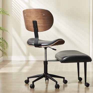 Bestier Ergonomic Criss Cross Chair, PU Leather Swivel Chair with Wheel & Bentwood, Lumbar Support for Yoga Meditation, Black