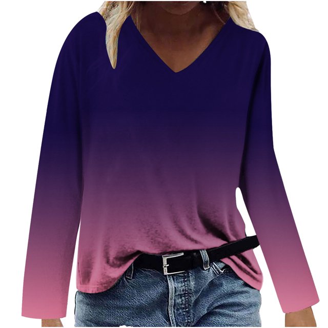 Hauts à Manches Longues pour Femmes Mode Décontractée Col en V Confortable Haut Imprimé T-Shirt Blouse Hauts Col en V pour Femmes Hauts Décontractés Mode pour Femmes Hauts à Manches Longues