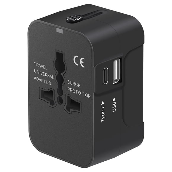 LEEYNEER Travel Adapter with USB C All in One Worldwide Travel Adapter Power Converters Wall Charger AC Power Plug Adapter USB Type C Charging Ports for USA EU UK AUS Black