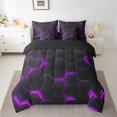 thumbnail image 2 of Ensemble de Literie 7 Pcs Violet à Imprimé Nid d'Abeilles pour Garçons Filles, Ensemble de Lit Géométrie Format Simple, Ensemble de Literie Géométrique Ruche avec Couette, Drap-Housse à Carreaux Abstrait Moderne, Housses de Coussin Motif Hexagonal, 2 of 5
