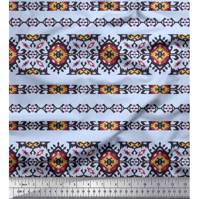 Soimoi Polyester Crepe Fabric Aztec Southwestern Decor Fabric Printed Yard 42 Inch Wide