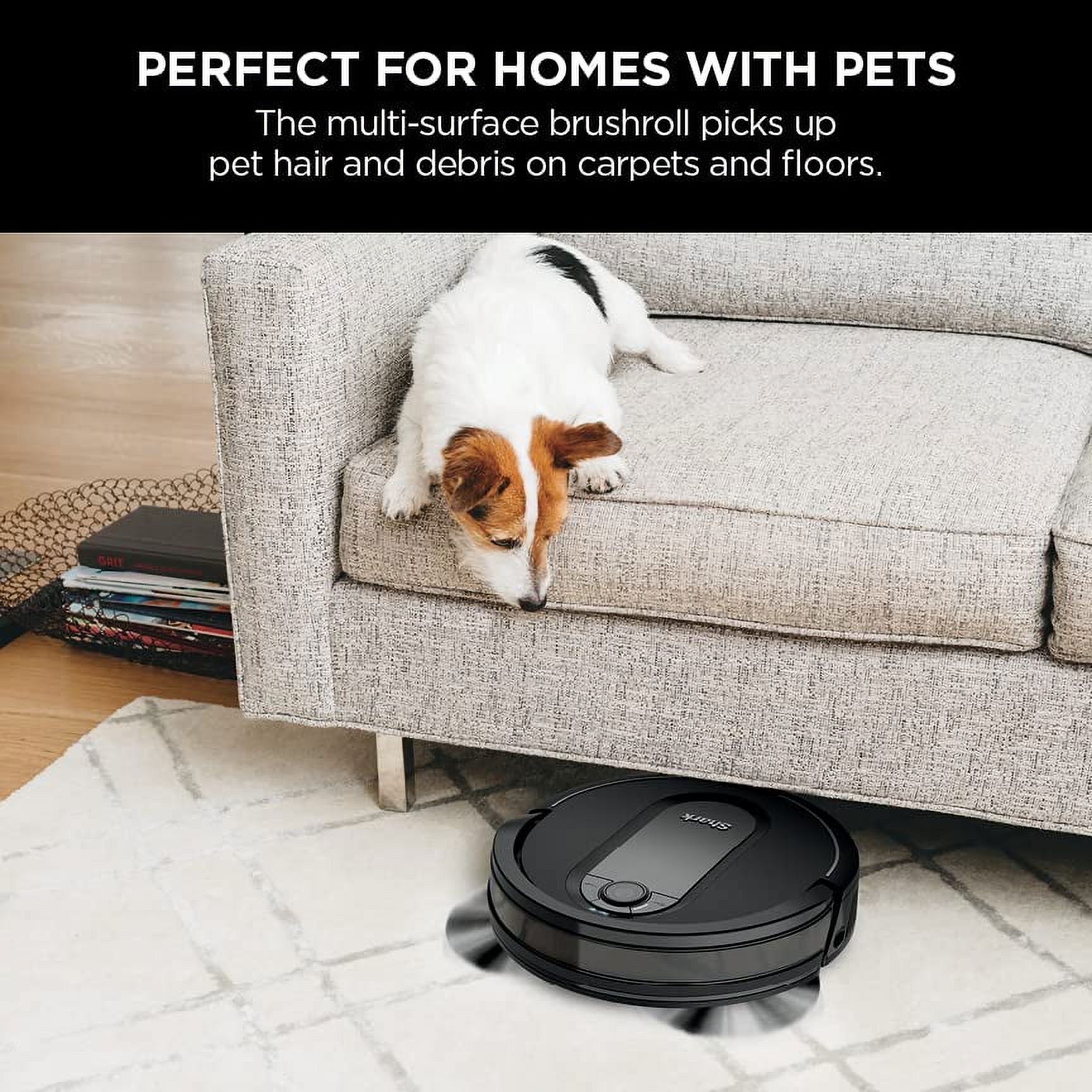Shark RV990CA EZ Robot Vacuum with Row-by-Row Cleaning, Powerful Suction, Perfect for Pet Hair, Wi-Fi Connected, Black