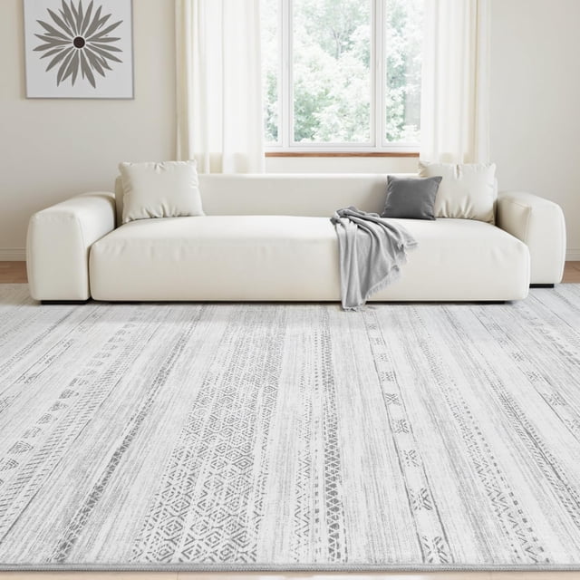 Boho Area Rug 5x7 Carpet-Rugs for Living Room Distressed Moroccan-Machine Washable Rugs for Bedroom Dining Room Living Room Rug Modern Neutral Rug White & Grey