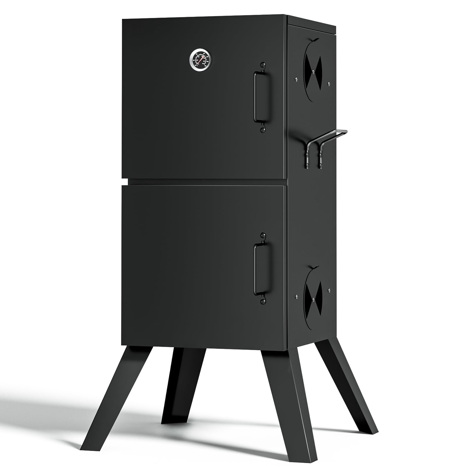 Kingchii Vertical Charcoal Smoker BBQ Grill with Built-in Thermometer, Portable Smoker for Backyard, Barbecue, and Outdoor Grilling