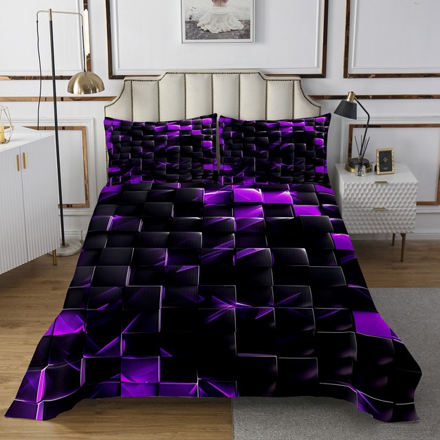 Erosebridal Geometric Square Coverlet Set King,Futuristic Cubes Bedding Set,Stereoscopic Room Decorative,Ultra Soft,3 Pieces