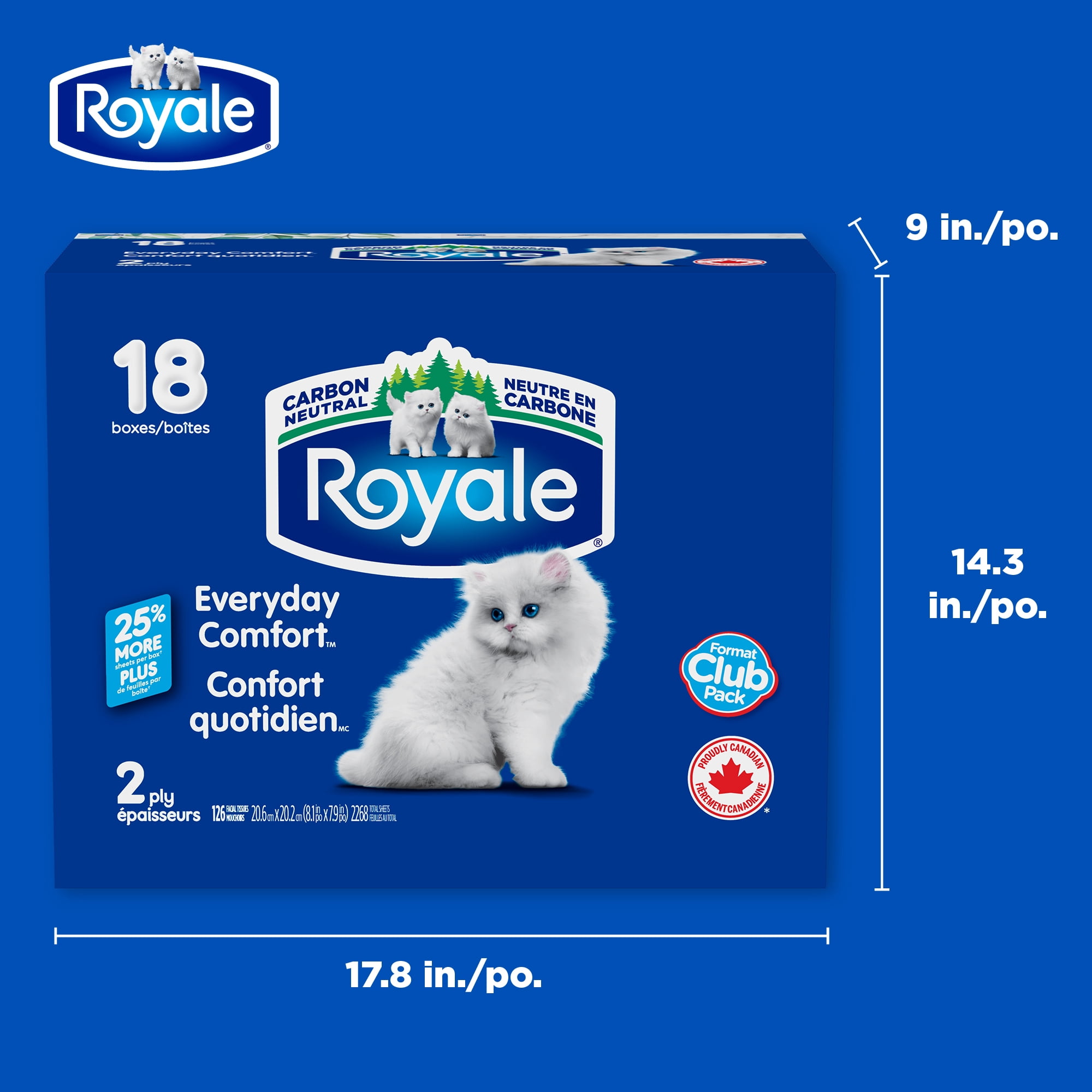 Royale Everyday Comfort, 2 Ply Facial Tissue, 18 Flat Boxes, 126 Tissues per Box