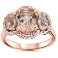 thumbnail image 1 of 2 3/4ct Morganite 3 Stone Diamond Oval Halo Ring 14K Rose Gold, 1 of 2