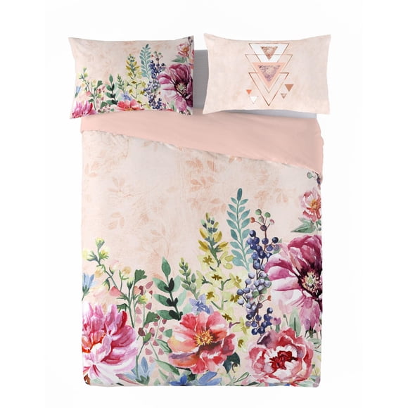 Gouchee Home Chiba Queen Duvet Cover Set – 3‑Piece Floral Watercolor Print, Reversible Blush Pink, 100% OEKO‑TEX Certified Cotton