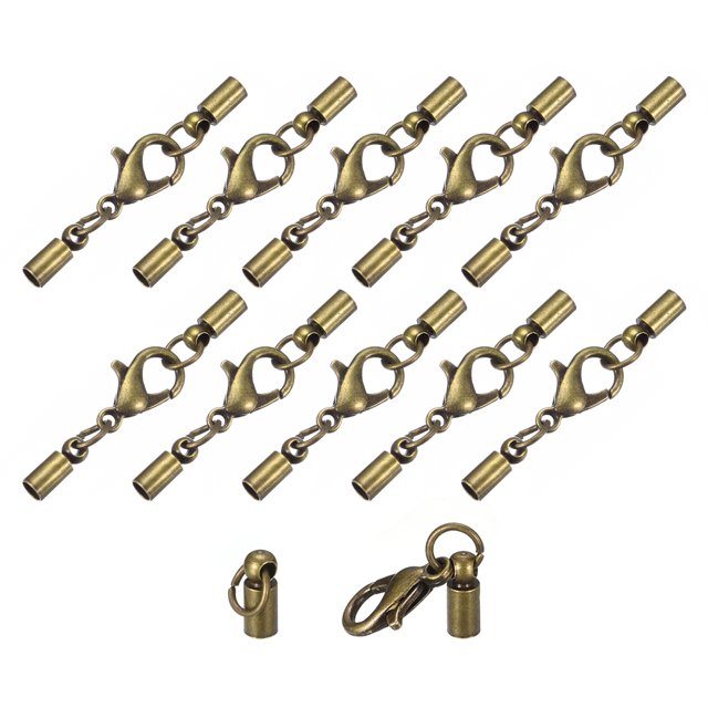 Unique Bargains 10 Ensembles Embouts de Cordon en Cuir 3mm avec Fermoirs à Griffes de Homard, Terminateurs de Baril, Ton Bronze